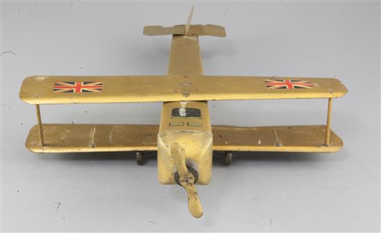 A William Crawford & Sons Ltd tinplate Crawfords Air Service Aeroplane biscuit tin, 15in.